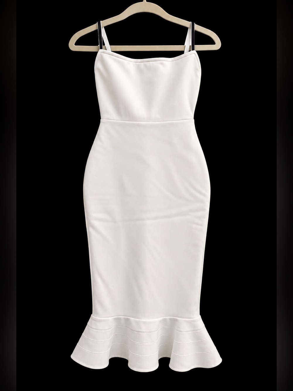 White Bodycon Midi Dress with Flounced Hem